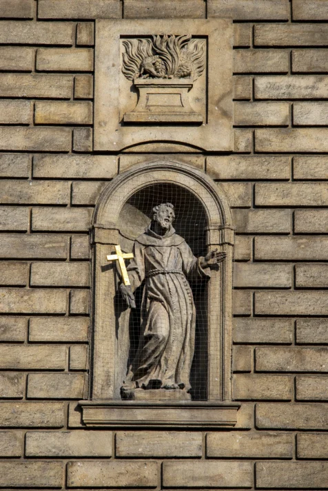 St. Francis statue on the St. Francis of Assisi Church in Prague, Czech Republic.