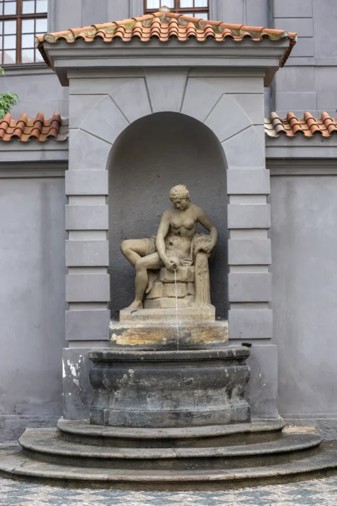 A statue and steps in Prague, Czech Republic.