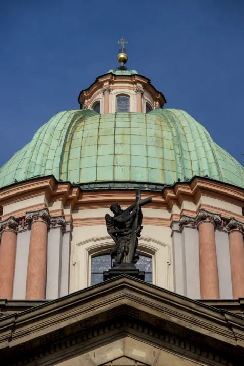 A statue on a church in Prague, Czech Republic.